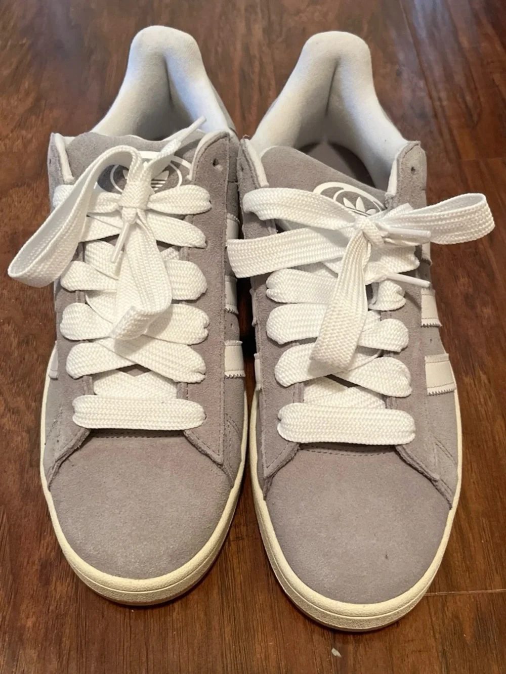 adidas Campus Suede Sneakers in Light Gray and White with Cream Sole